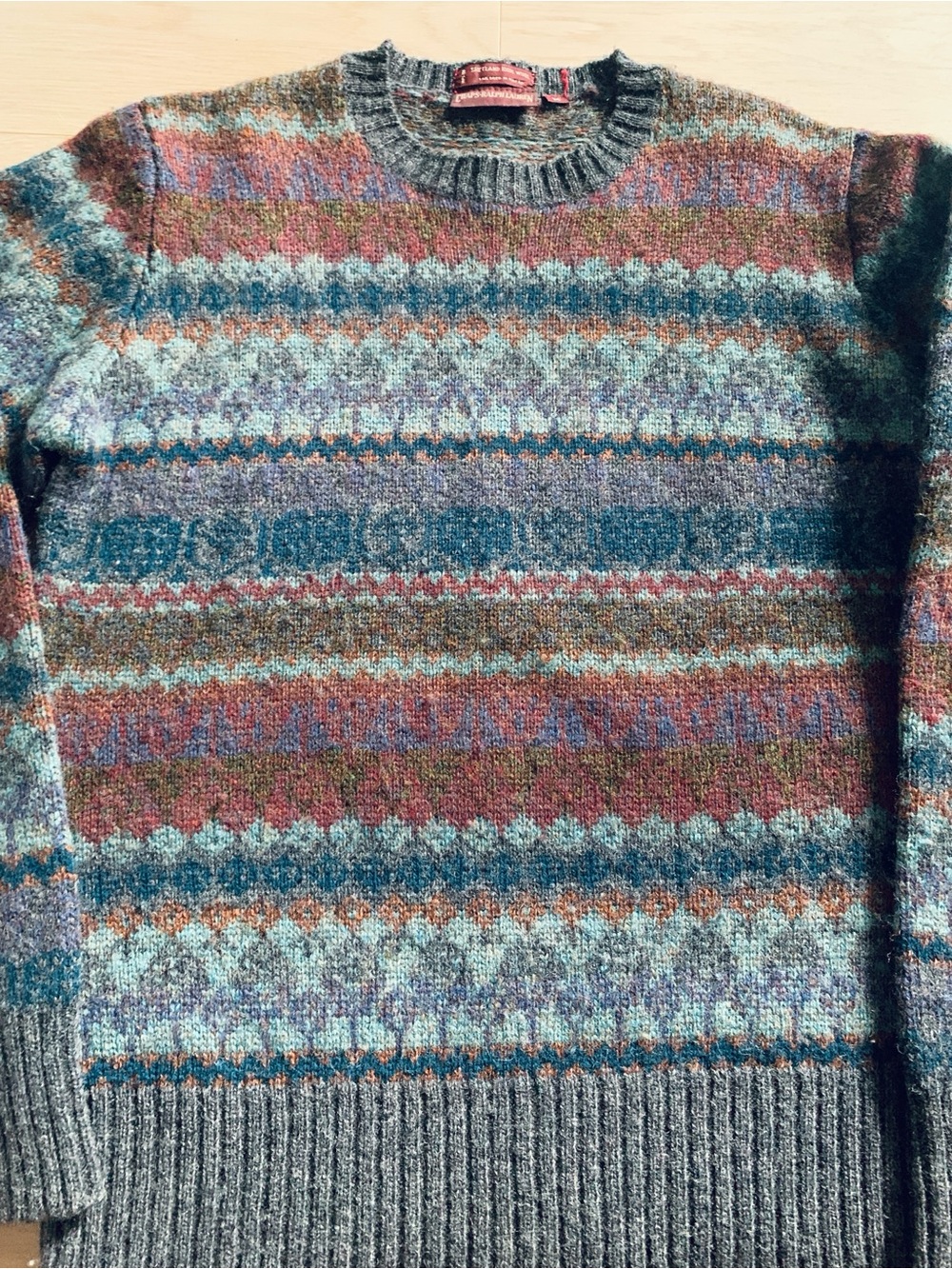 Vintage 80s Chaps Ralph Lauren 100% Shetland Wool Fair Isle Nordic Ski Sweater - Picture 7 of 11